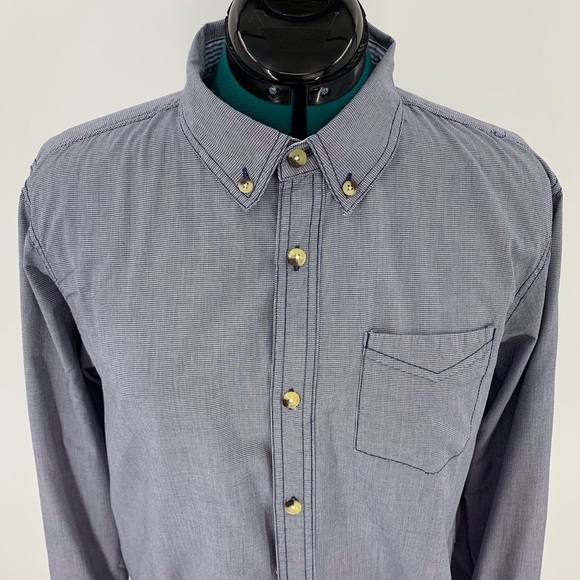 Triple Five Soul Blue and White Mini Houndstooth Print Button Down, Large - Picture 2 of 16